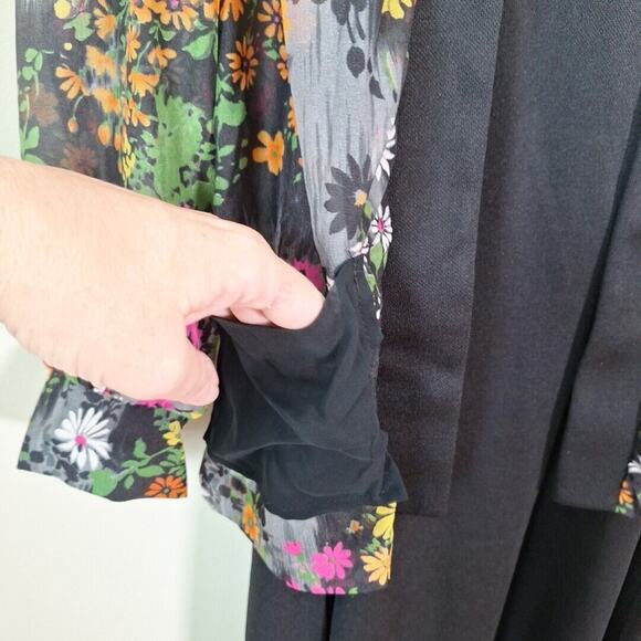 Vintage 70s Black Dayglo Floral Maxi Hostess Dress Sheer Jacket Women Size M/L - Picture 9 of 12